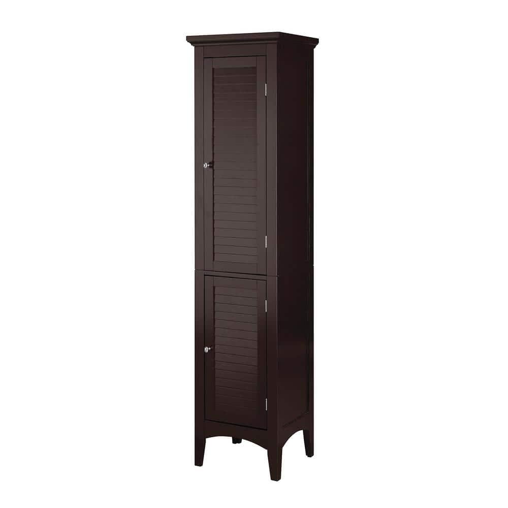 Teamson Home Simon 15 in W x 63 in H x 13 in D Bathroom Linen Storage Tower Cabinet with 2 Shutter Doors in Dark Espresso