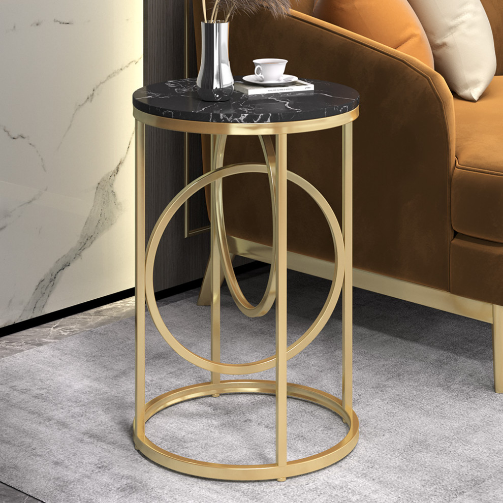 Black Round End Table Marble Top Side Table Metal in Gold   Contemporary   Side Tables And End Tables   by Homary International Limited  Houzz