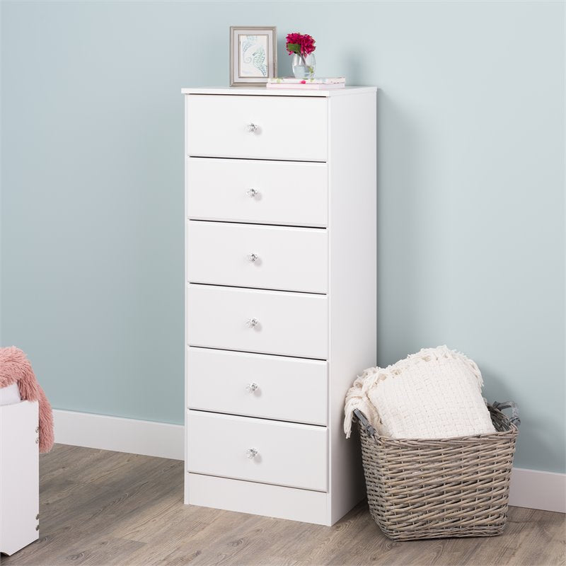 Home Square 6 Drawer Wood Tall Chest Set in White (Set of 2)