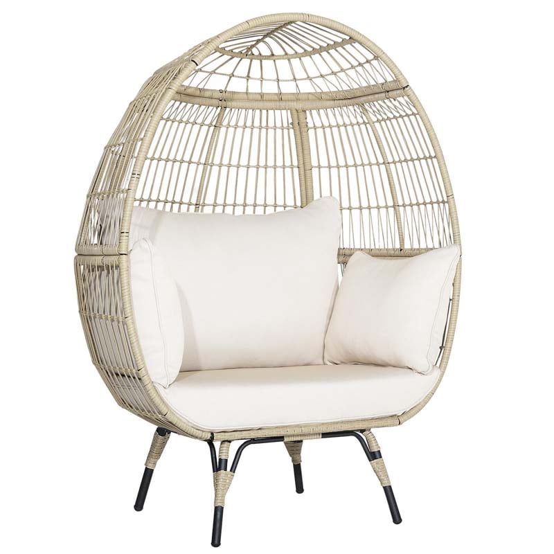 Oversized Wicker Egg Chair with 4 Cushions, Steel Frame Basket Chair Indoor Outdoor Patio Lounge Chair