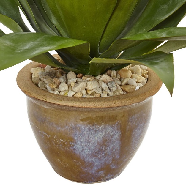 Nearly Natural 14-in Agave In Glazed Clay Pot