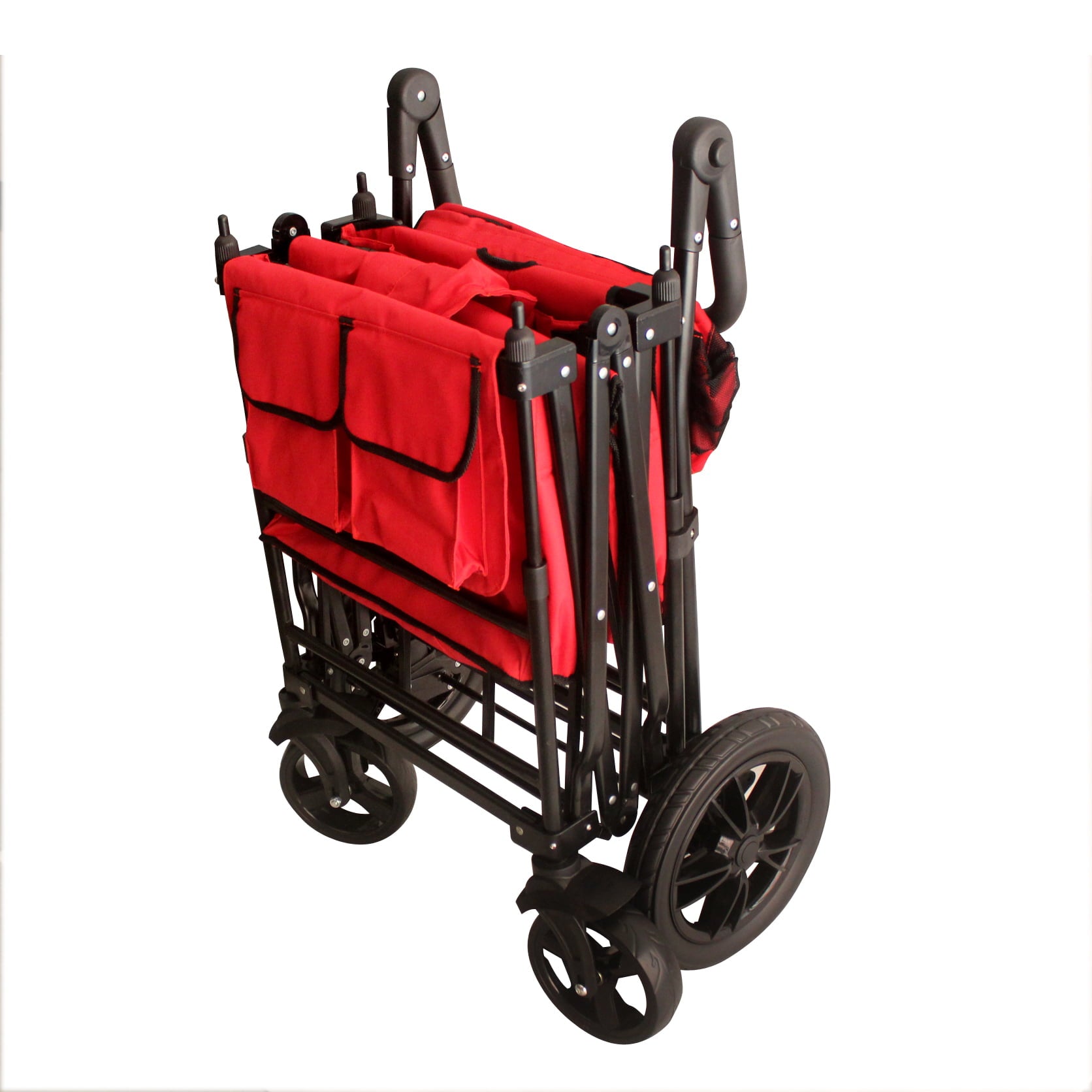 Red Push And Pull Handle With Rear Foot Brake Folding Stroller Wagon W/ Canopy Outdoor Sport Collapsible Baby Trolley Garden Utility Shopping Travel Cartfree Carrying Bag - Easy Setup No Tool Need