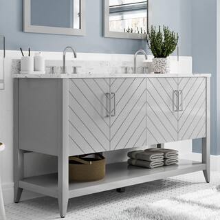 Home Decorators Collection Baybarn 60 in. W x 22 in. D x 35 in. H Double Sink Bath Vanity in Light Gray with Engineered Carrara Top and Sink 1924VA60-242925