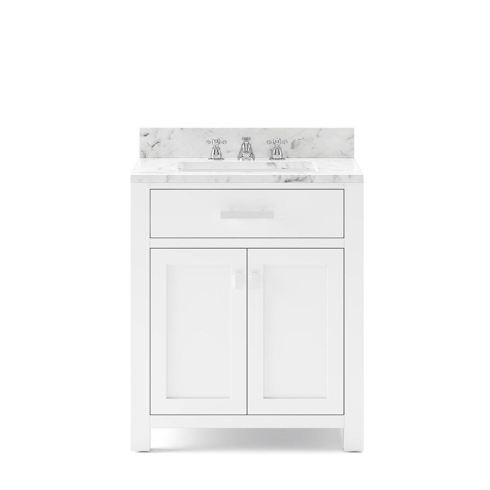 Water Creation Madison 30 in. Vanity in Modern White with Marble Vanity Top in Carrara White MADISON30W