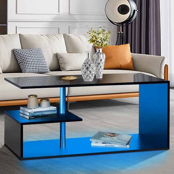 Coffee Table G Shape LED Coffee Table for Living Room， White