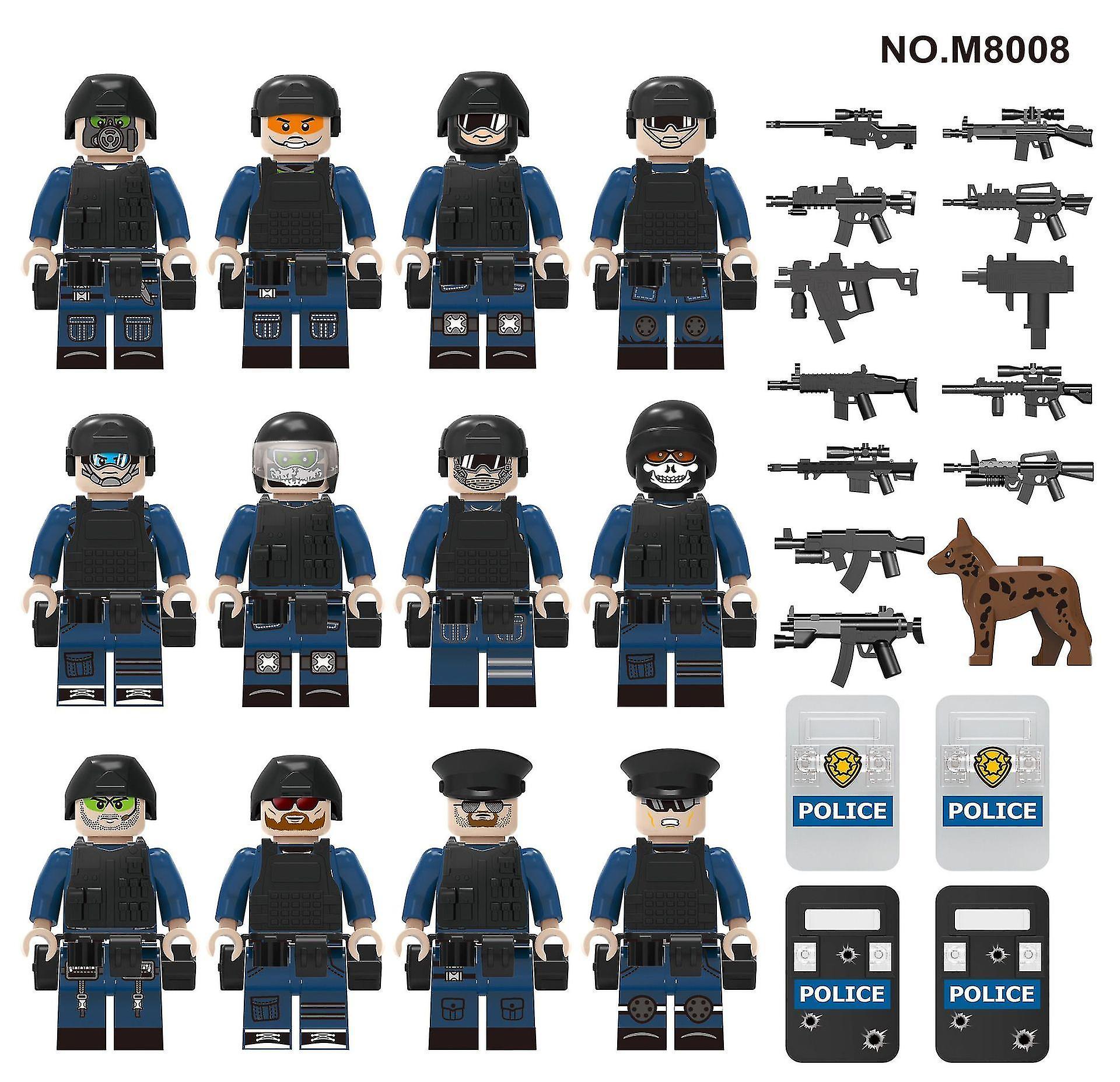 Blue Special Police Small Particle Minifigure Building Blocks Weapon Shield Dog Children Assembled Building Blocks 12pcs