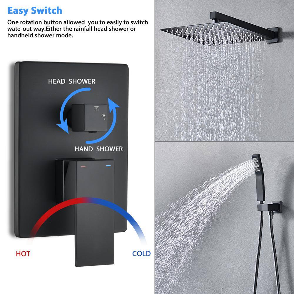 YASINU 1-Spray Square Temperature Control Hand Shower and Showerhead from Wall Combo Kit with Hand Shower in Matte Black YNA3803-10MB