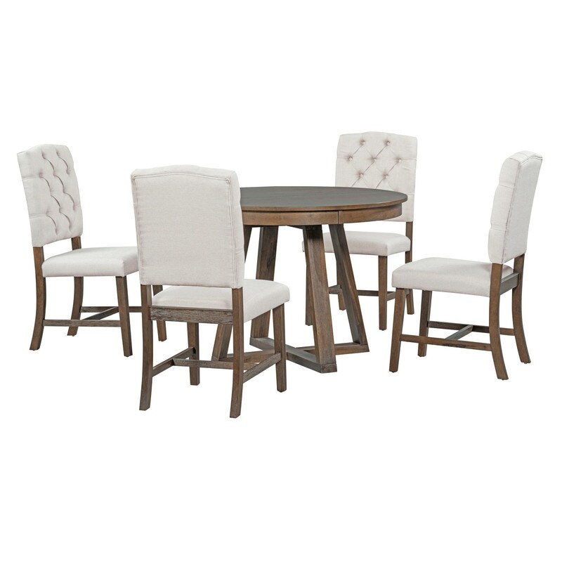 Retro 5 Piece Dining Set with Extendable Table and Upholstered Chairs