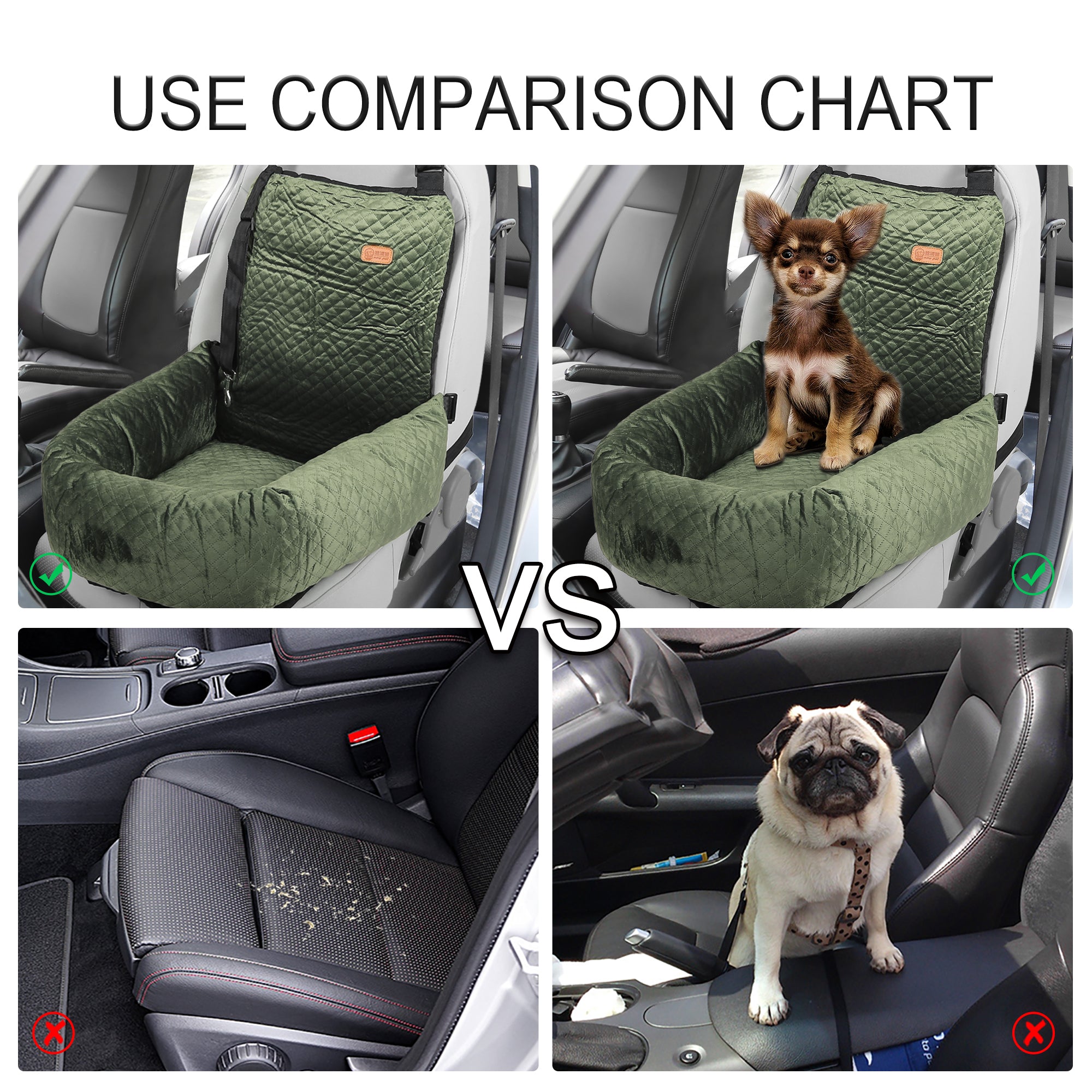 Unique Bargains Dog Car Seat Booster Seat Adjustable Straps for Medium Small Sized Puppy Cat Pets Travel Bed Green