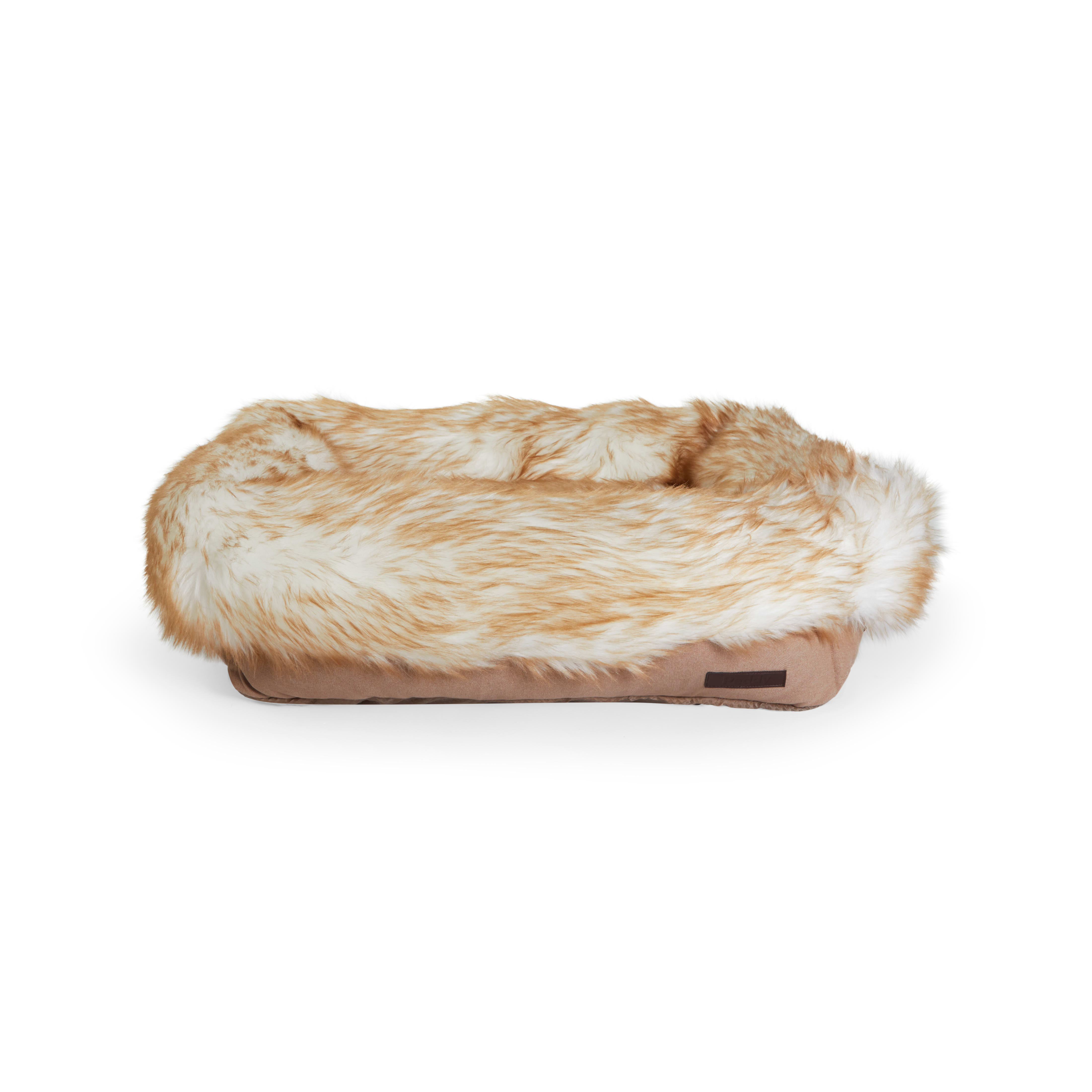 Reddy Brown Faux-Fur Box Dog Bed， 24