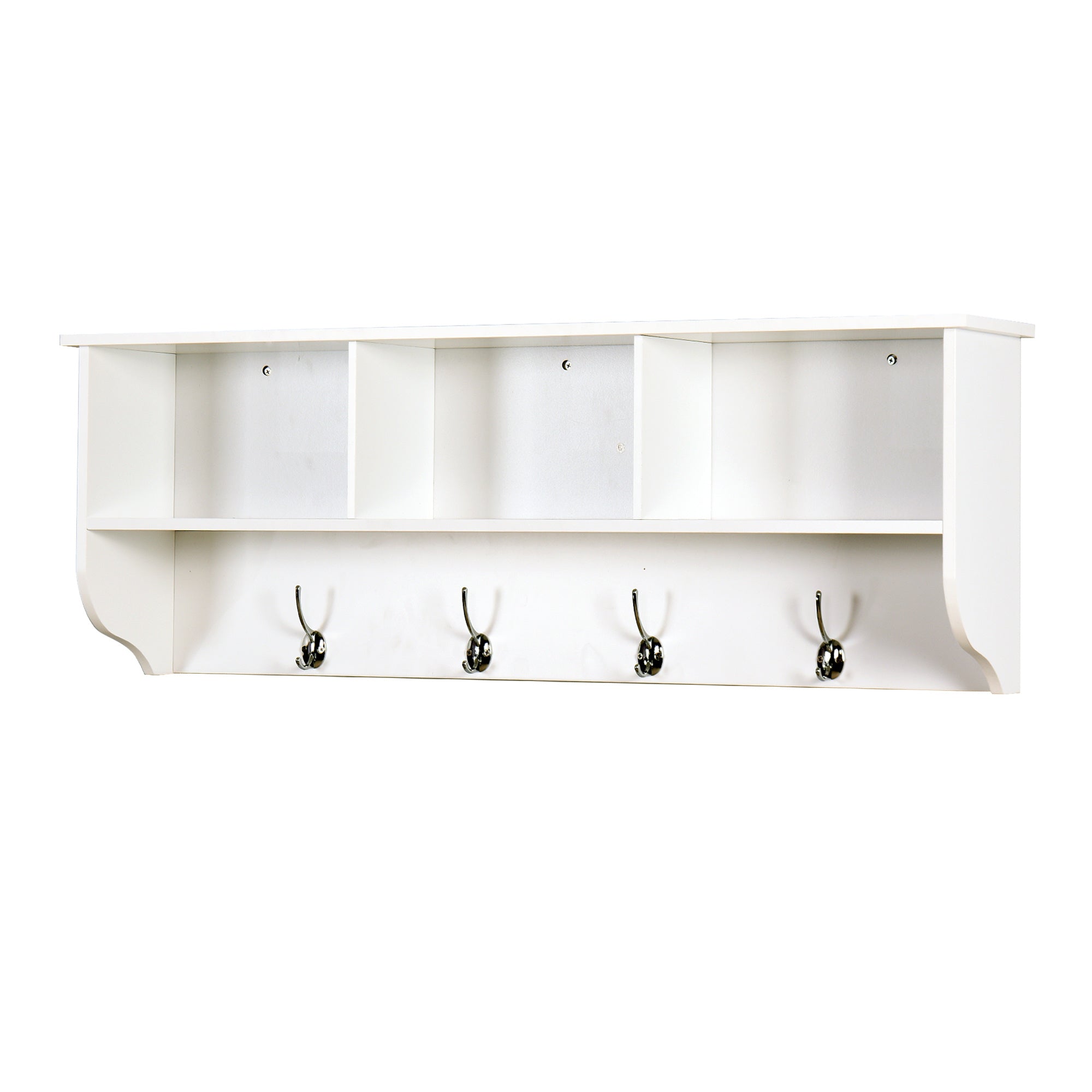 Nine Bull White Entryway Coat Rack with 4 Hooks， Wall Mounted Wooden Storage Shelf