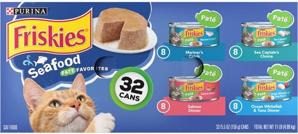 Purina Friskies Seafood Favorites Wet Cat Food Variety Pack， 5.5-oz can， case of 32