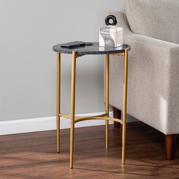 SEI Furniture Carey Contemporary Black Stone Side Table