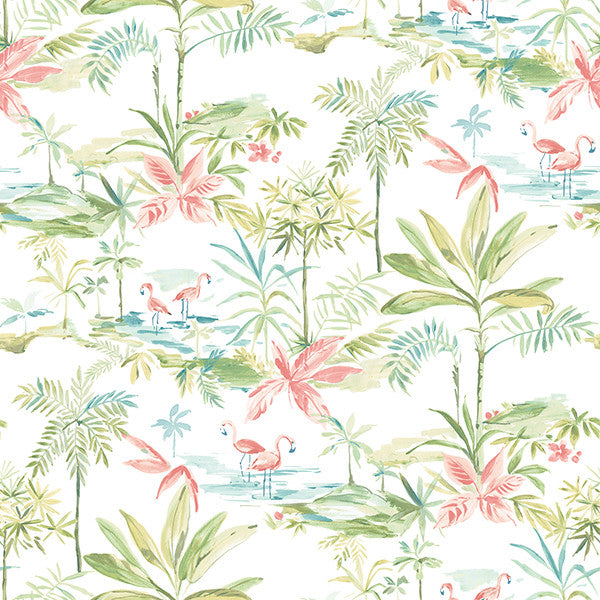 Lagoon Green Watercolor Wallpaper from the Seaside Living Collection