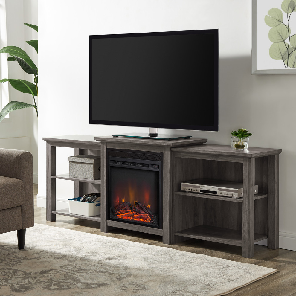 70 quotTiered Top Open Shelf Fireplace TV Console  Slate Gray   Transitional   Entertainment Centers And Tv Stands   by Walker Edison  Houzz