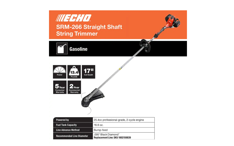 ECHO SRM-266 25.4cc Gas 2-Stroke Cycle Straight Shaft Trimmer