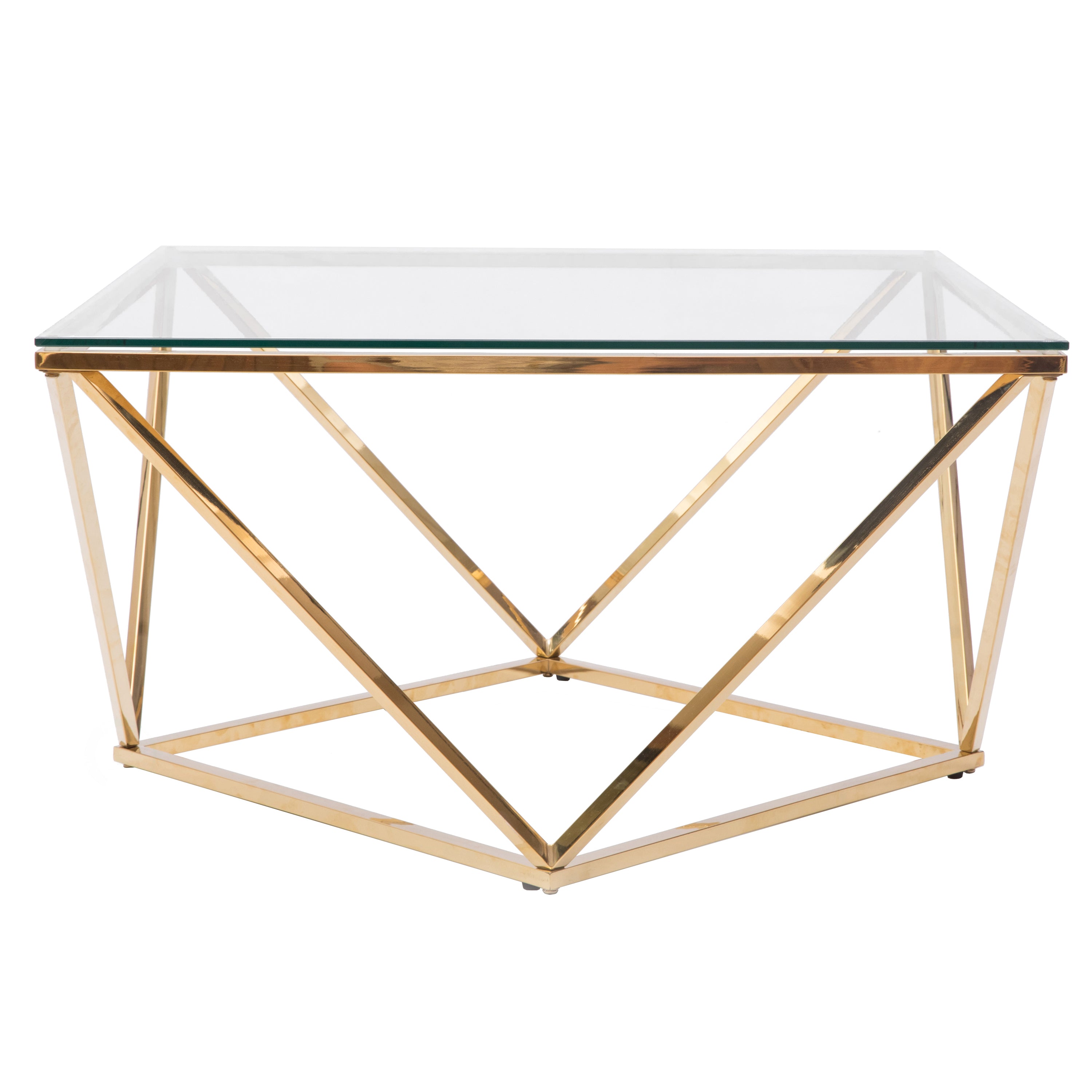 Diamond Shaped Glass Modern Stainless Steel Metal Coffee Table