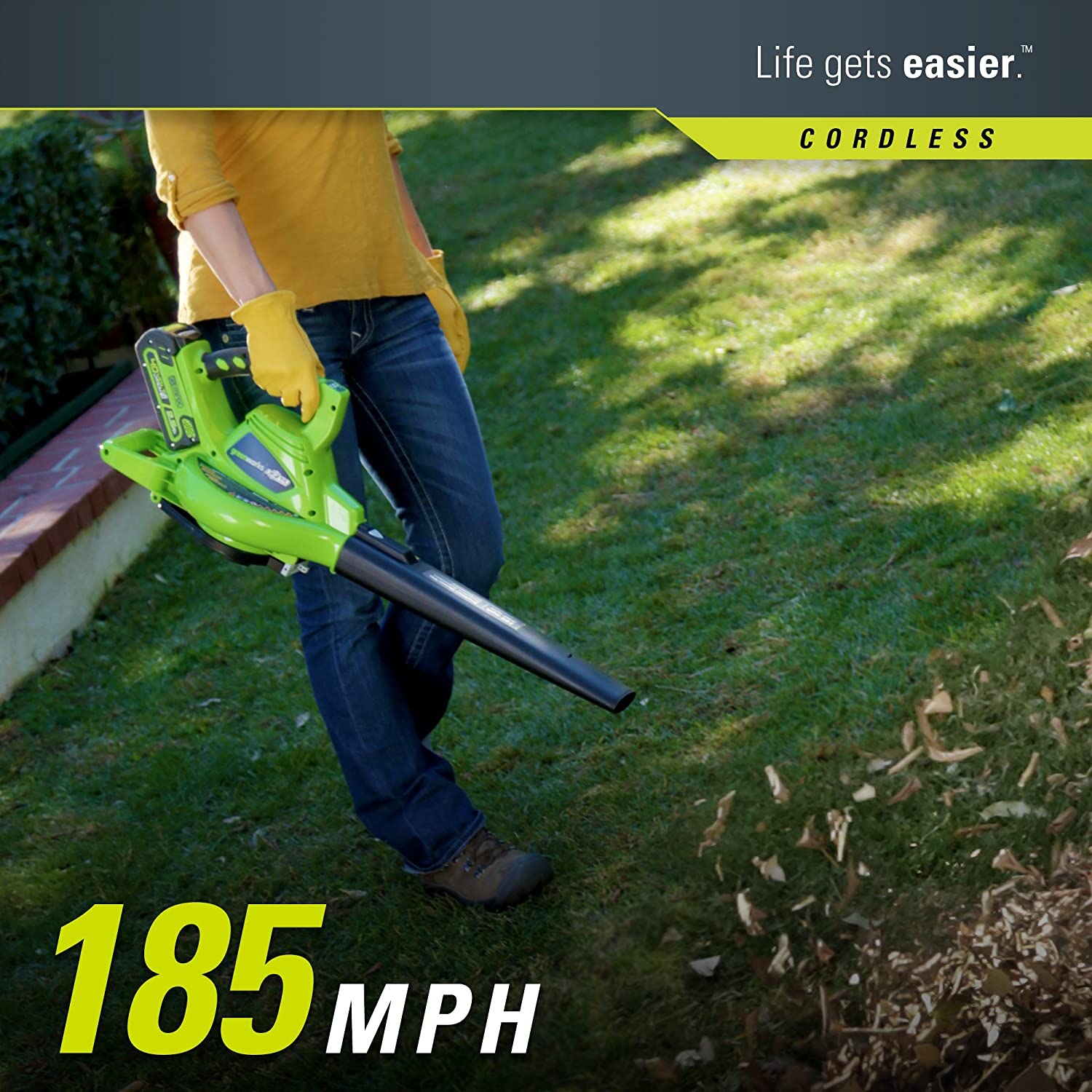 40V 185 MPH Variable Speed Cordless Leaf Blower/Vacuum, 4.0Ah Battery and Charger Included 24322