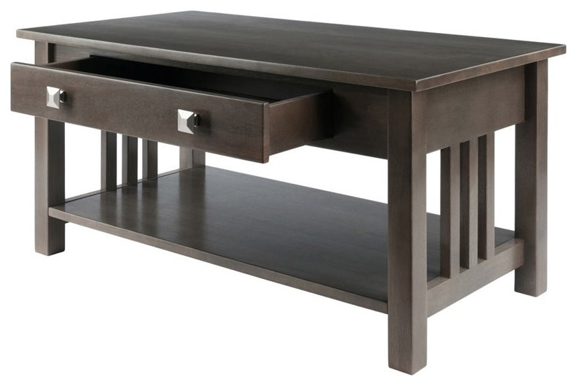 Winsome Stafford Transitional Solid Wood Storage Coffee Table in Oyster Gray   Craftsman   Coffee Tables   by Homesquare  Houzz