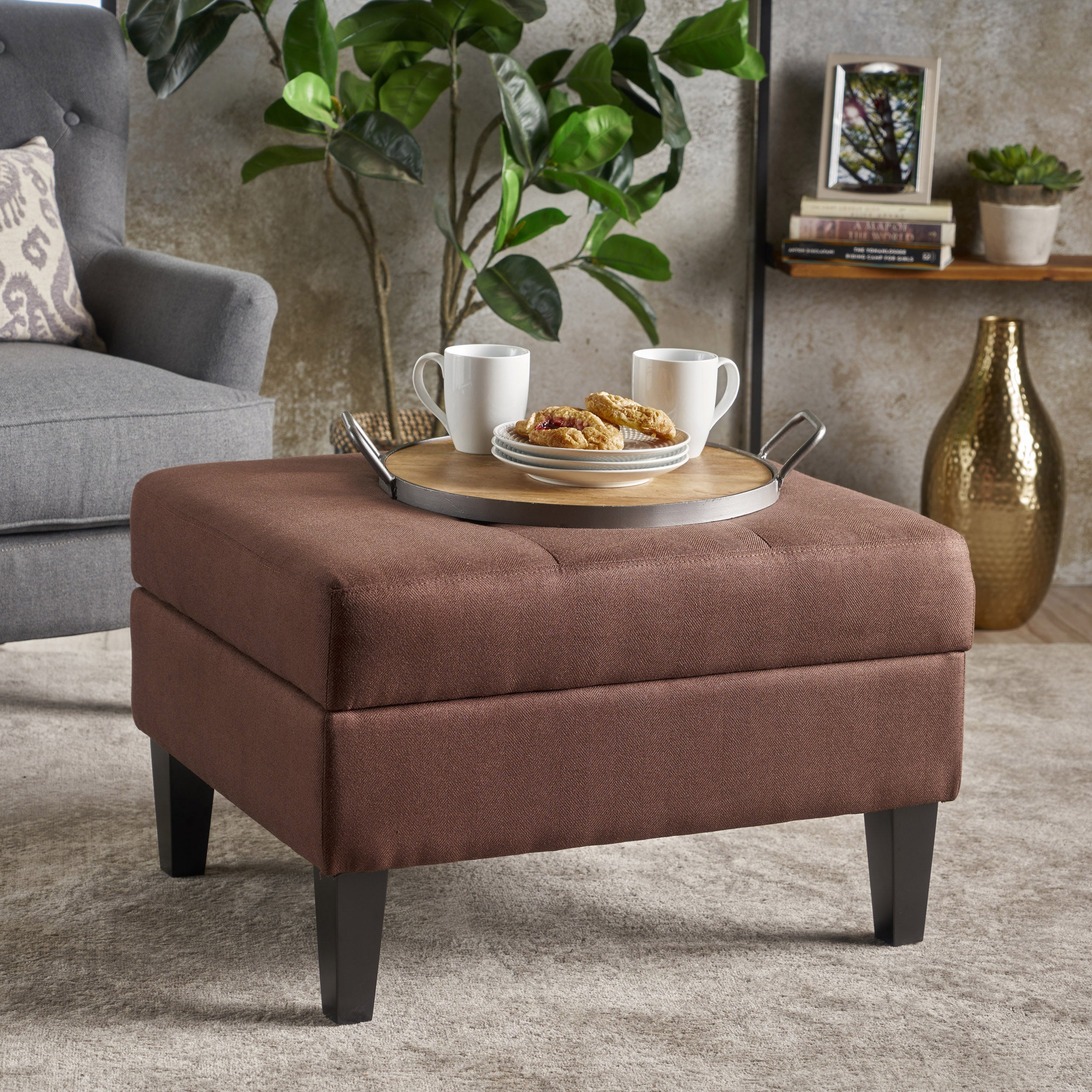 Zahra Contemporary Tufted Fabric Storage Ottoman