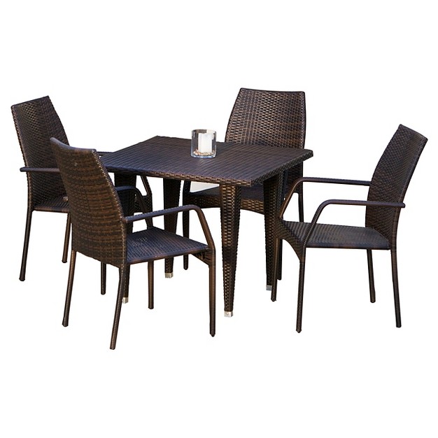 Canoga 5pc Wicker Patio Dining Set Brown Christopher Knight Home