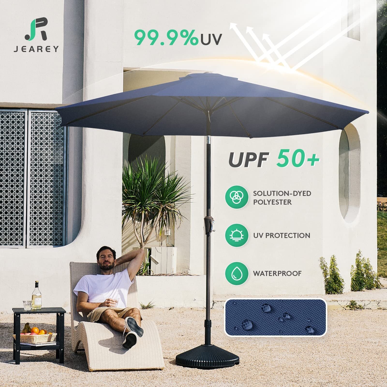 JEAREY 9FT Outdoor Patio Umbrella Outdoor Table Umbrella with Push Button Tilt and Crank,Navy