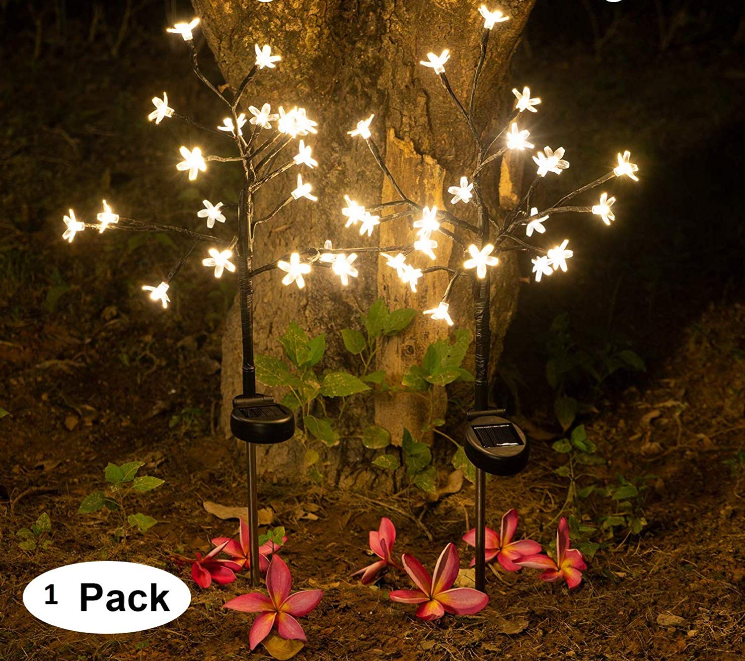 EpicGadget Solar Flower Fairy Light， Warm White Stainless Steel Solar Path Lights for Outdoor Landscape Lighting， Patio， Yard， Walkway， Driveway， Garden (Warm White) (1 Piece)