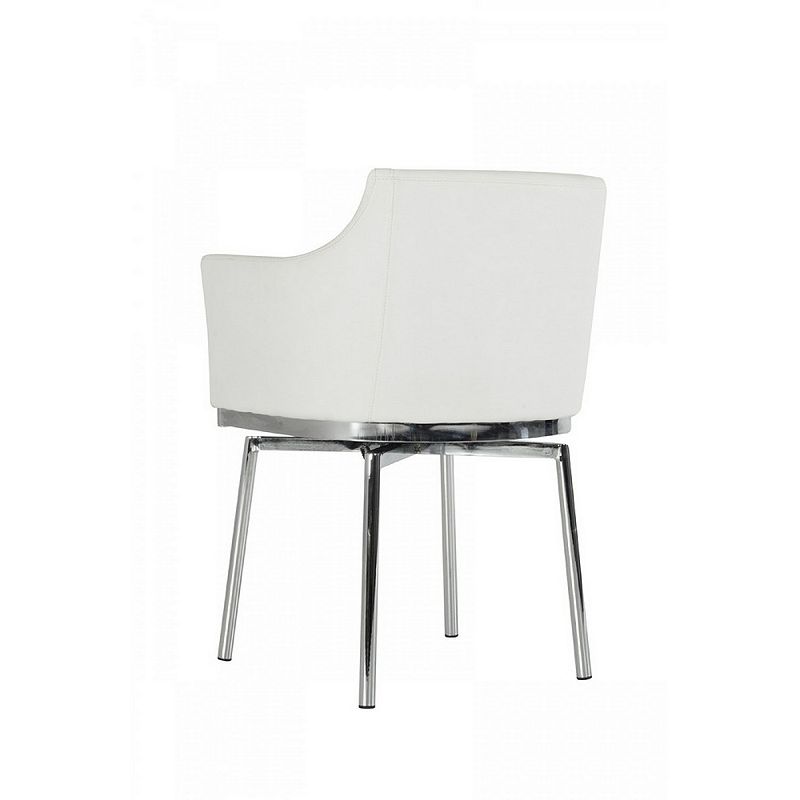 Leatherette Upholstered Swivel Dining Chair with Chrome Metal Legs， White