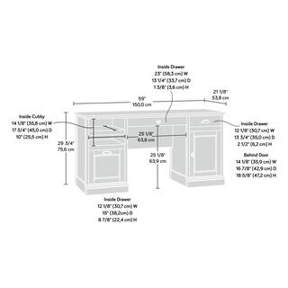 SAUDER 59 in. Rectangular Iron Oak 3 Drawer Executive Desk with File Storage 422706