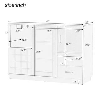 47 in. W x 16 in. D x 33.3 in. H Espresso Particle Board Ready to Assemble 16 Bar Wine Compartment Kitchen Sideboard wycabinetsi-2