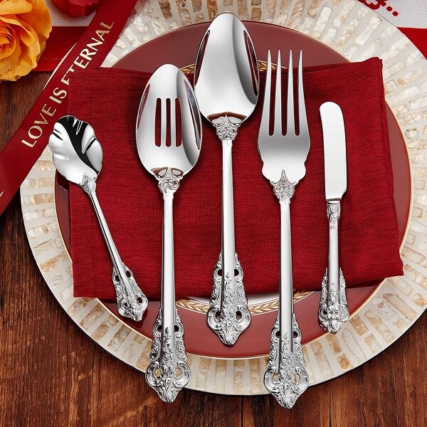 45 Pieces 18/10 Stainless Steel Flatware set， Service for 8， silver plated with gold accents， Fine Silverware set