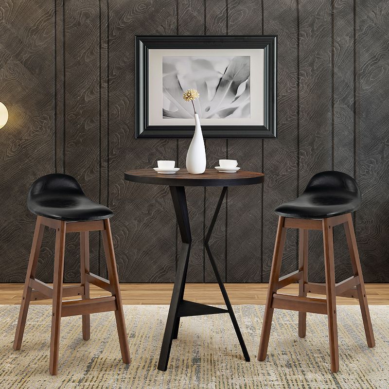 27.5 Inch Set of 2 Upholstered PU Leather Barstools with Back Cushion-Brown