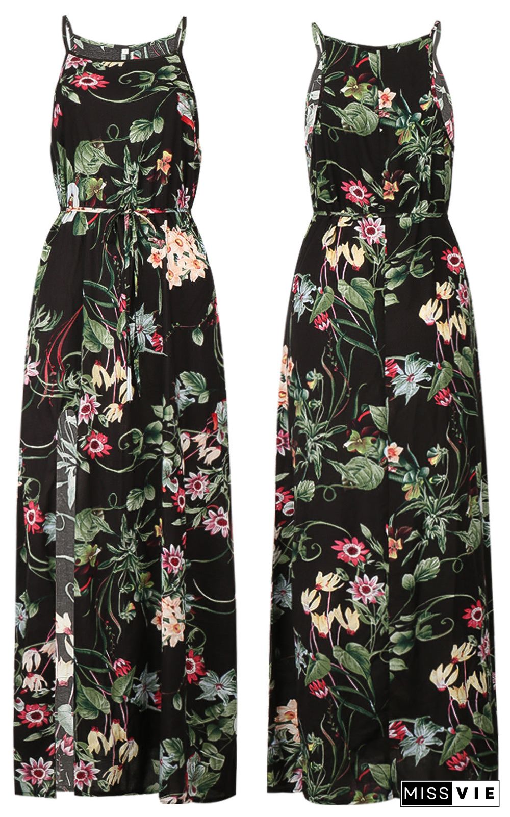 Sleeveless Floral Split Long Dress