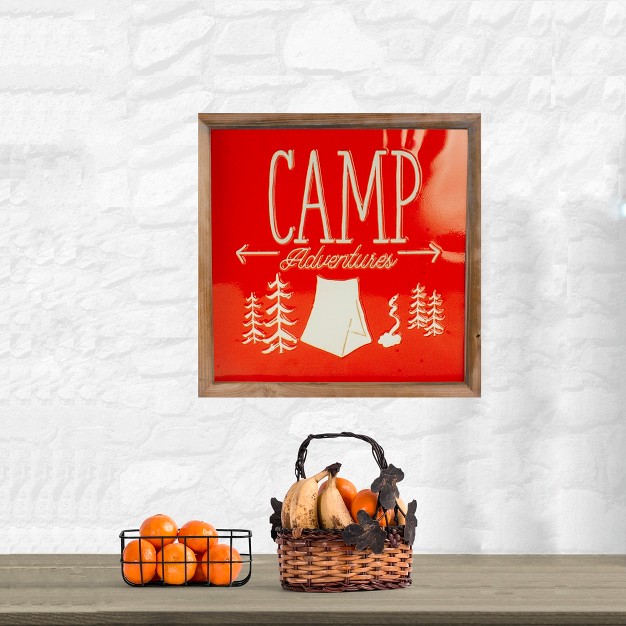 Raz Imports 14 Orange And White Camp Adventures Metal Wall Art