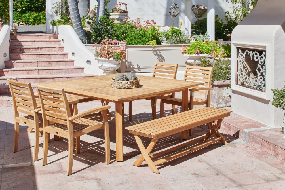 Jacques 3 Person Teak Outdoor Bench   Transitional   Outdoor Benches   by Curated Maison  Houzz