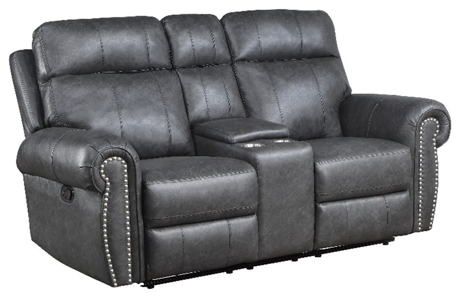 Lexicon Granville Faux Leather Manual Double Reclining Love Seat in Gray   Contemporary   Loveseats   by Homesquare  Houzz