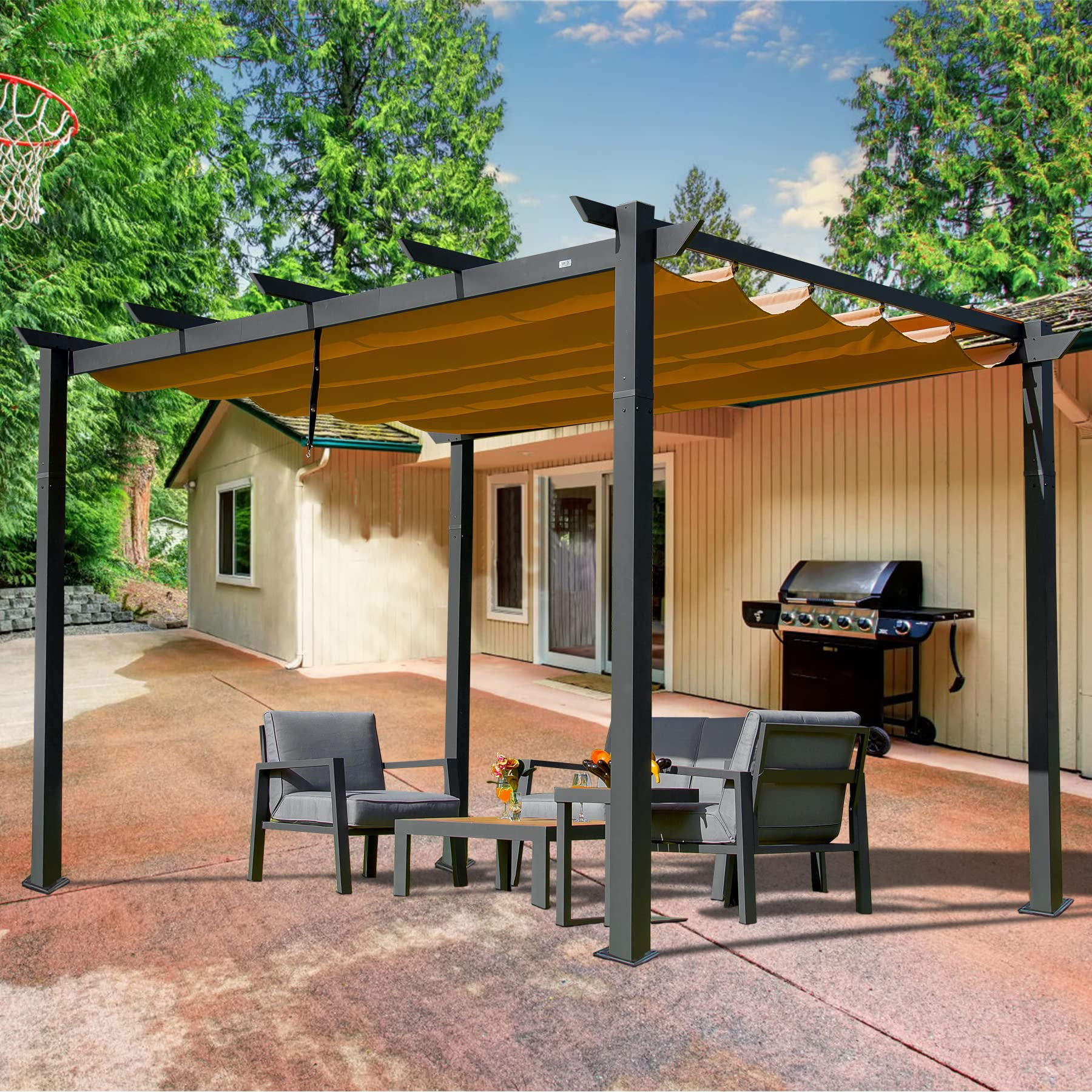 Mydepot Outdoor Living Made Easy: Retractable Pergola with Weather-Resistant Aluminum Canopy