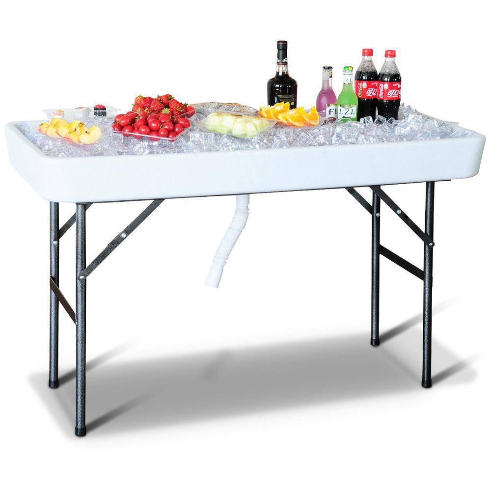 HONEY JOY White 4-legs Ice Folding Table with Matching Plastic Skirt TOPB000601