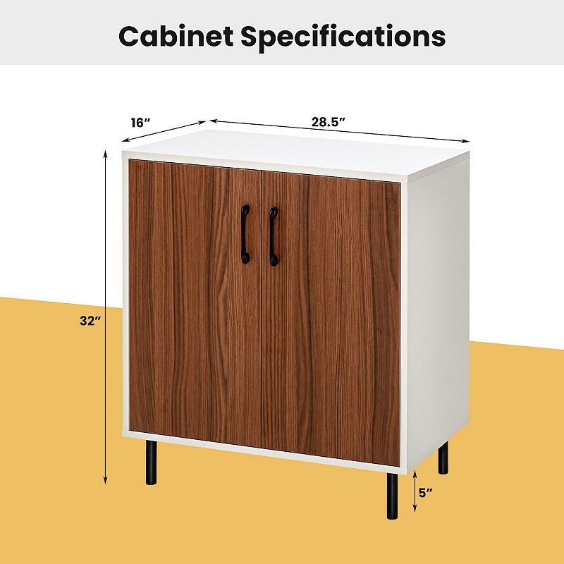 Wood Buffet Side Cabinet with 2 Doors and 5-Position Adjustable Shelf-Walnut