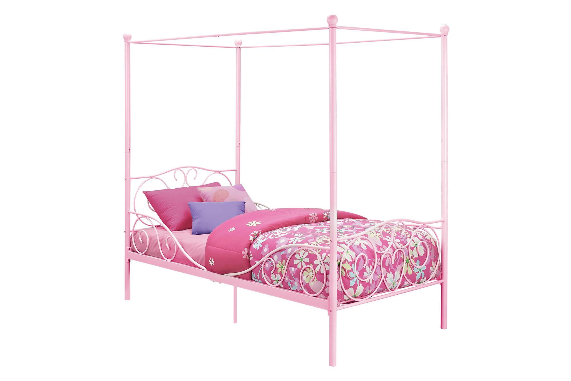 Elm & Oak Metal Canopy Kids Poster Bed, Twin, Pink