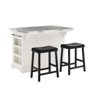 CROSLEY FURNITURE Julia Black Kitchen Island with Saddle Stools KF30062WH-BK