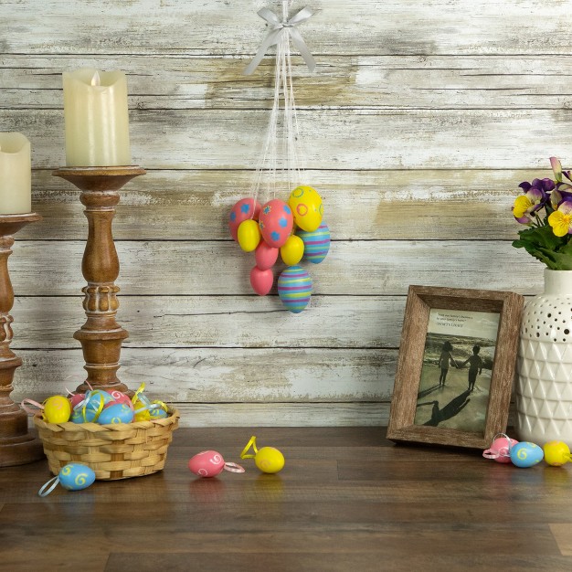 Floral Striped Spring Easter Egg Cluster Hanging Decoration Pink blue