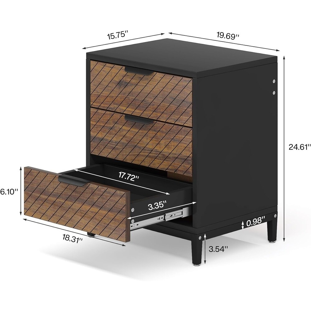 Night Stands for Bedrooms  Nightstands with 3 Drawers for Living Room