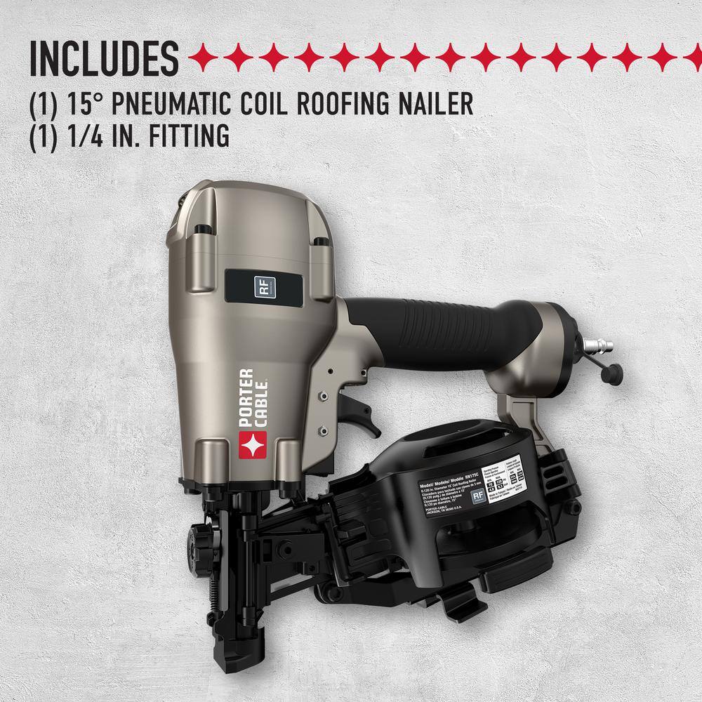 Porter-Cable Pneumatic 15-Degree Coil Roofing Nailer RN175C