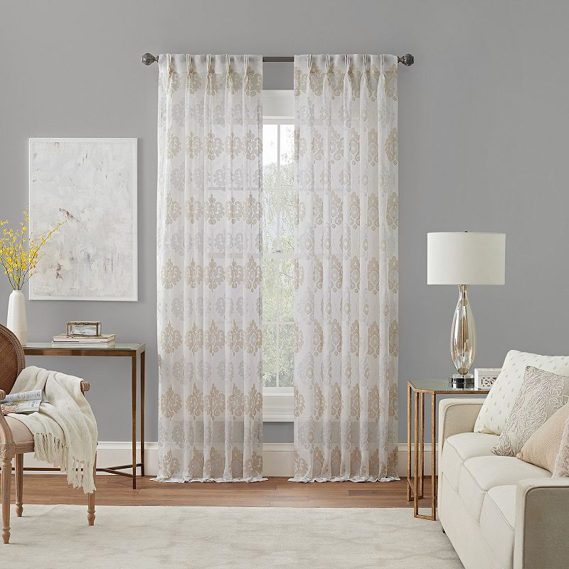 Waverly Velero Embroidered Pinch Pleated Sheer Window Curtain Panel