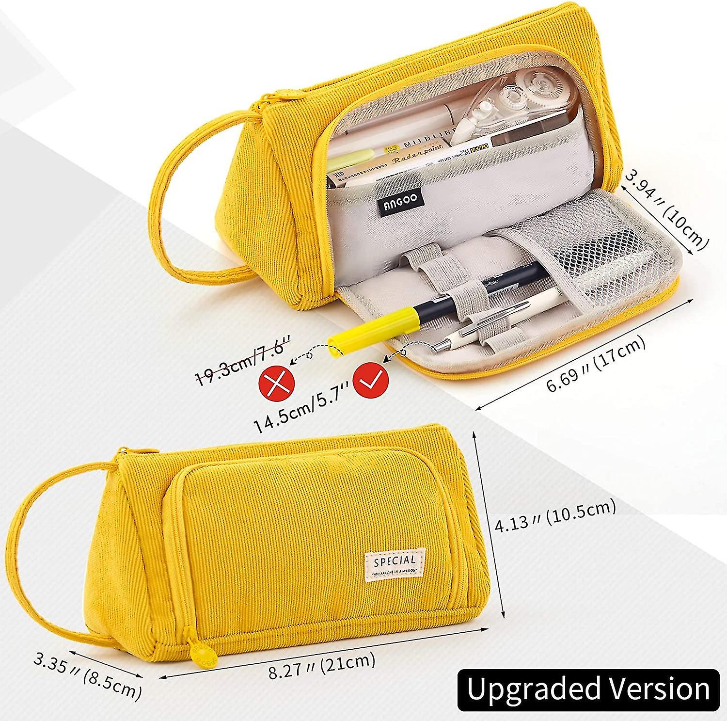 Big Capacity Pencil Case Canvas Large Storage Pouch (Yellow)