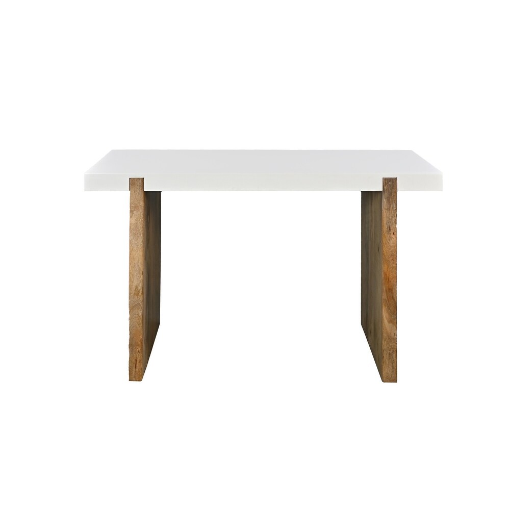 Kerry 48 Inch Rectangular Mango Wood Console Table  Sled Base  Glossy White  Natural Brown