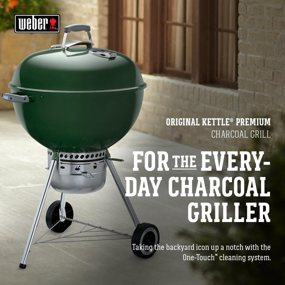 Weber 22 in. Original Kettle Premium Charcoal Grill in Green with Built-In Thermometer 14407001