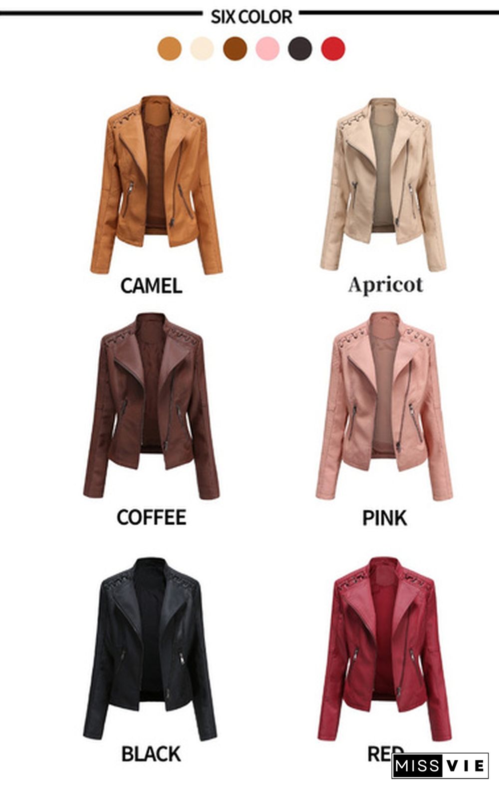 High-quality Fashion Ladies Zipper Casual PU Leather Soft Motorcycle Leather Jacket Coat