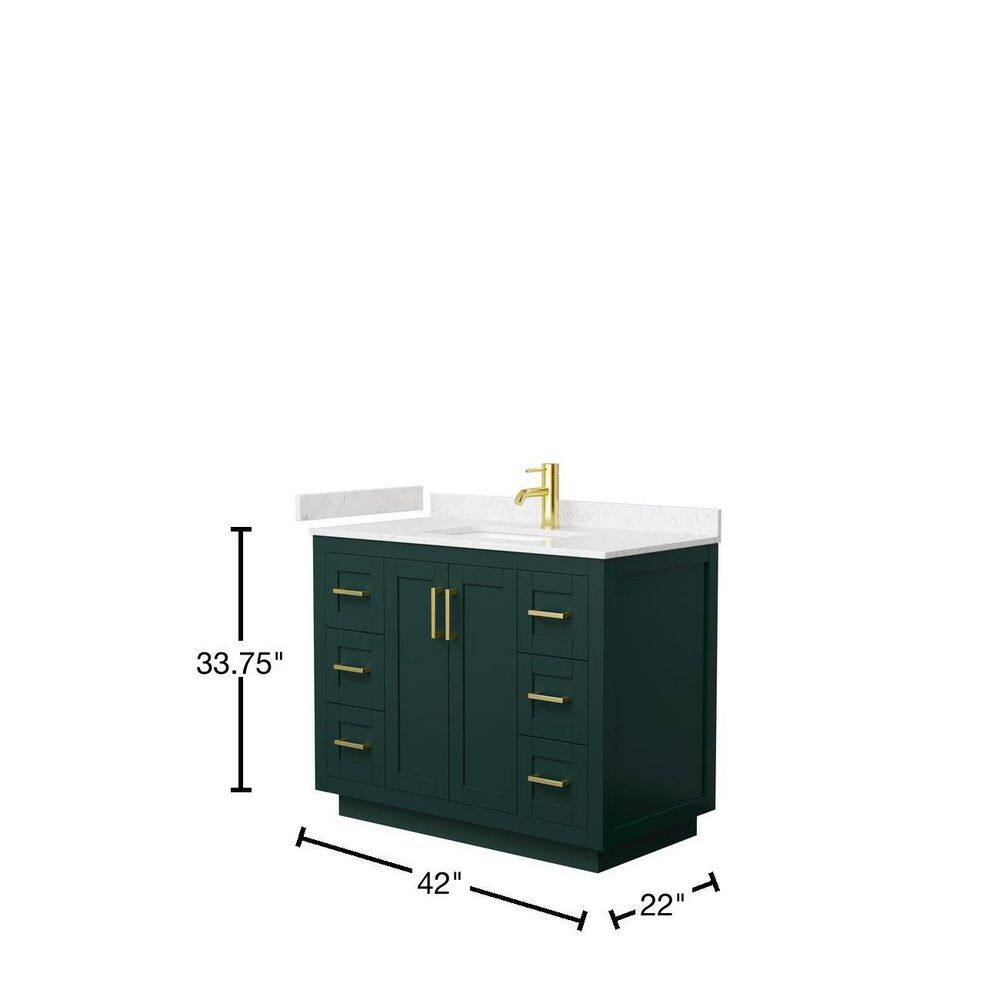 Wyndham Collection Miranda 42 in. W x 22 in. D x 33.75 in. H Single Bath Vanity in Green with Carrara Cultured Marble Top WCF292942SGDC2UNSMXX